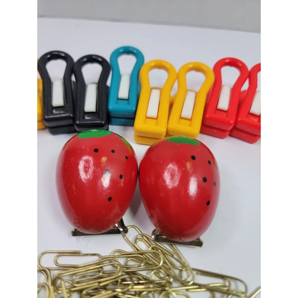 Assorted Office Clips Lot Paper Clips Magnetic Strawberry Clips Color Plastic...